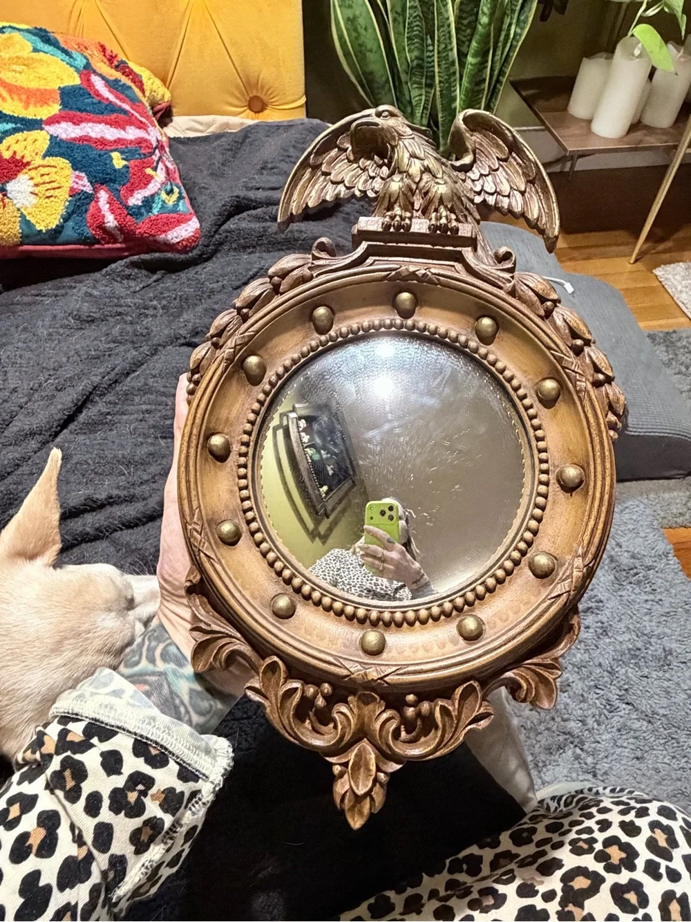 Vintage Gold Eagle Convex Wall Mirror